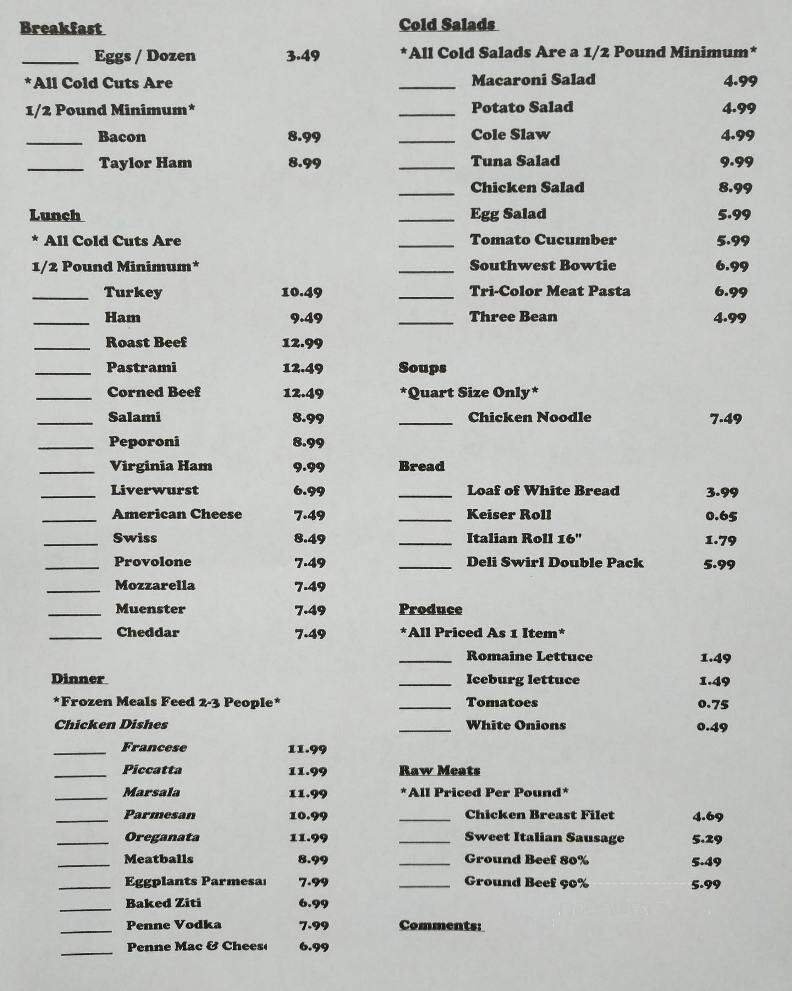 Menu page 1