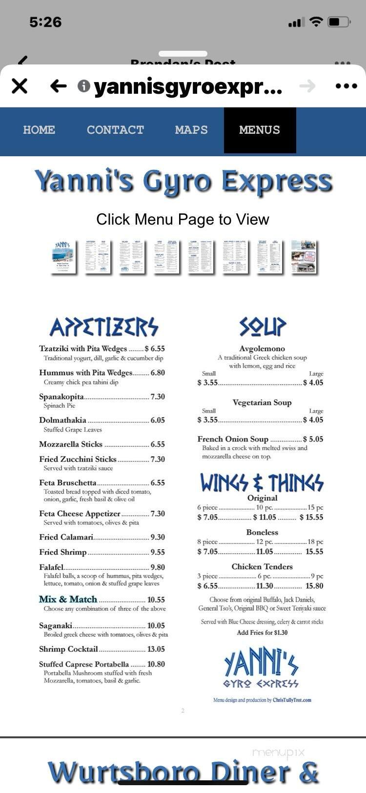 Menu page 1