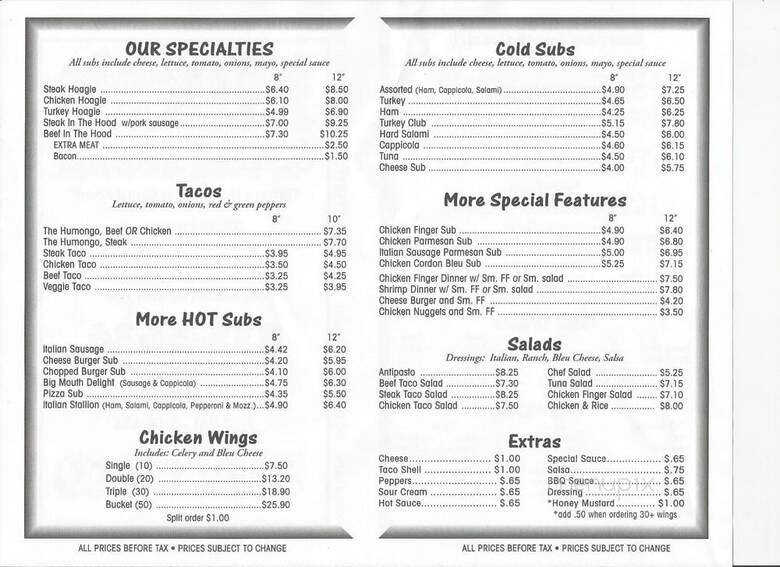 Menu page 1