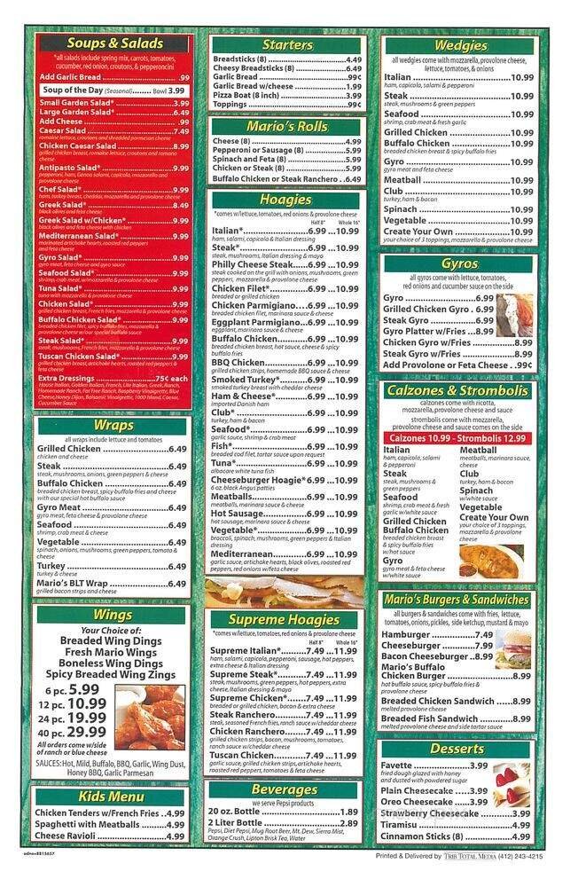 Menu page 1