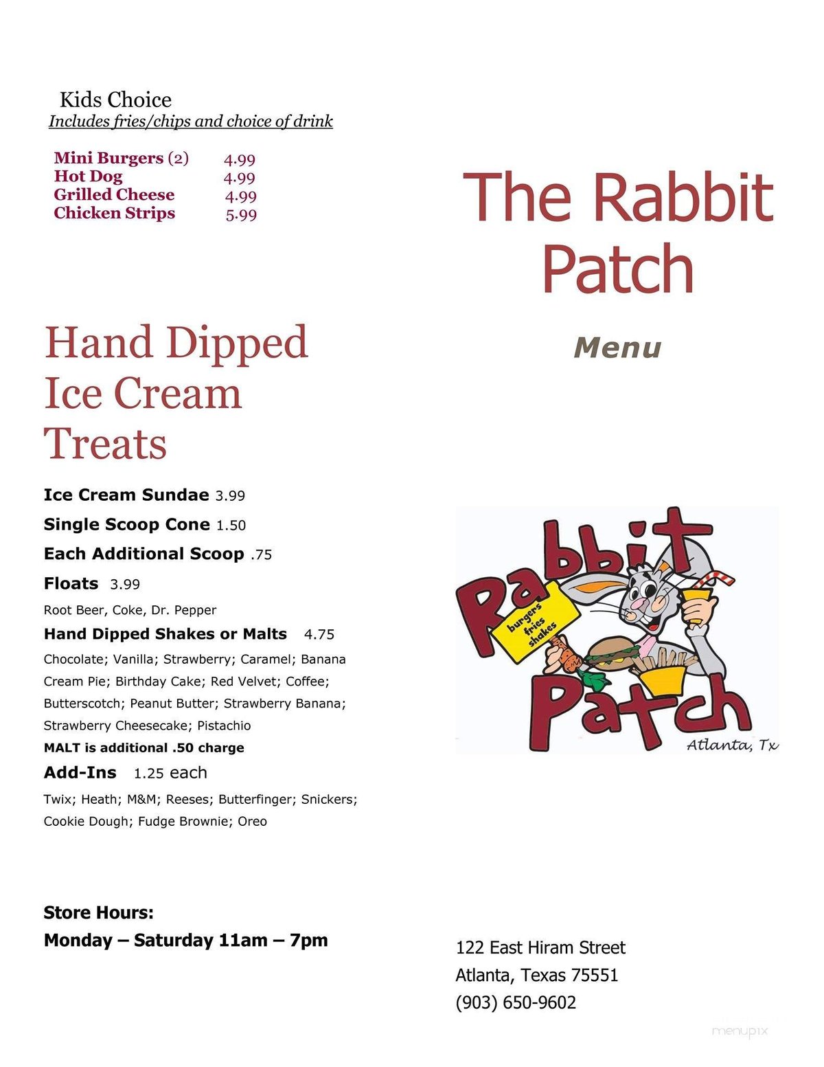 Menu page 1
