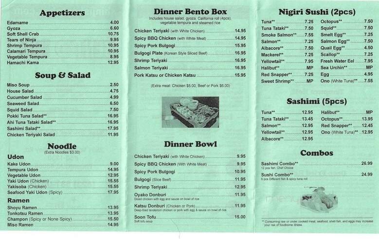 Menu page 1