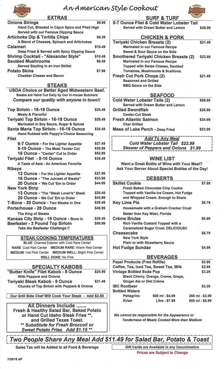 Menu page 1